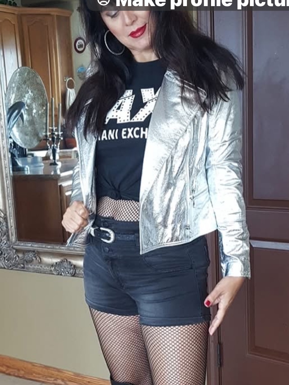 bebe Silver Metallic Moto Jacket